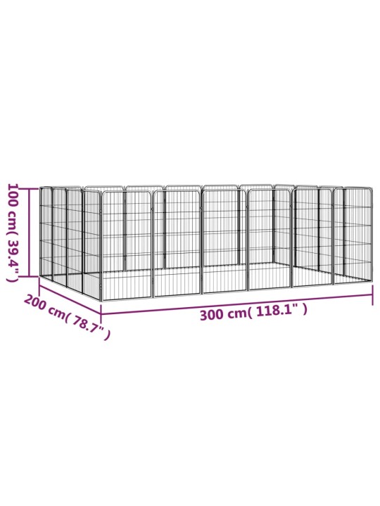 30 paneeliga koera mänguaed must 50x100 cm pulbervärvitud teras