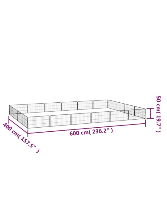 20 paneeliga koera mänguaed must 100x50 cm pulbervärvitud teras