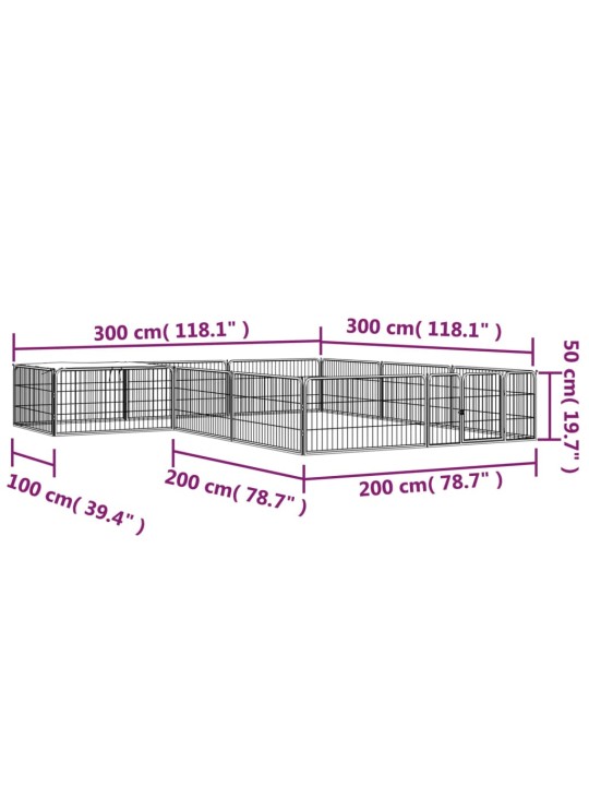 12 paneeliga koera mänguaed must 100x50 cm pulbervärvitud teras