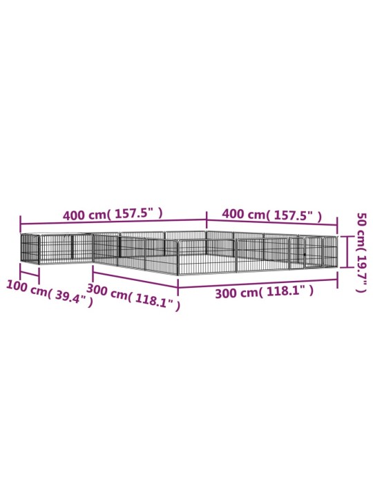 16 paneeliga koera mänguaed must 100x50 cm pulbervärvitud teras