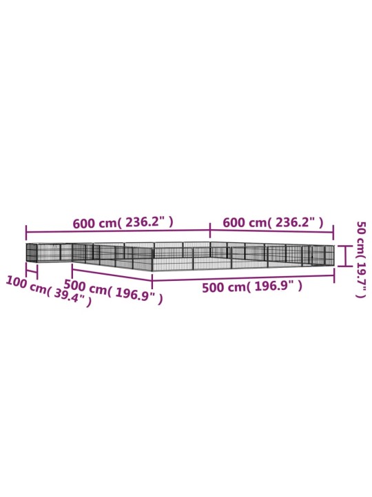 24 paneeliga koera mänguaed must 100x50 cm pulbervärvitud teras