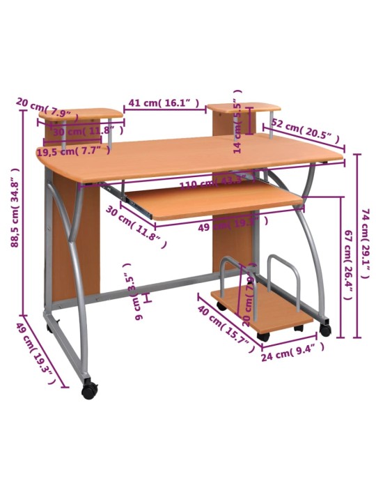 Arvutilaud, pruun, 110 x 52 x 88,5 cm, tehispuit