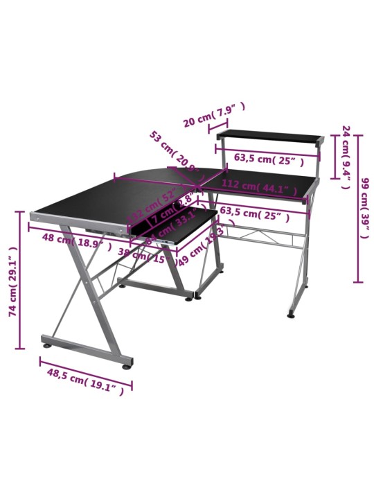Nurga arvutilaud, must, 132 x 112 x 99 cm, tehispuit