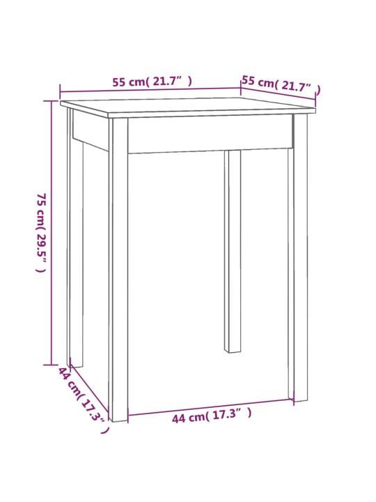 Söögilaud, valge, 55 x 55 x 75 cm, männipuit