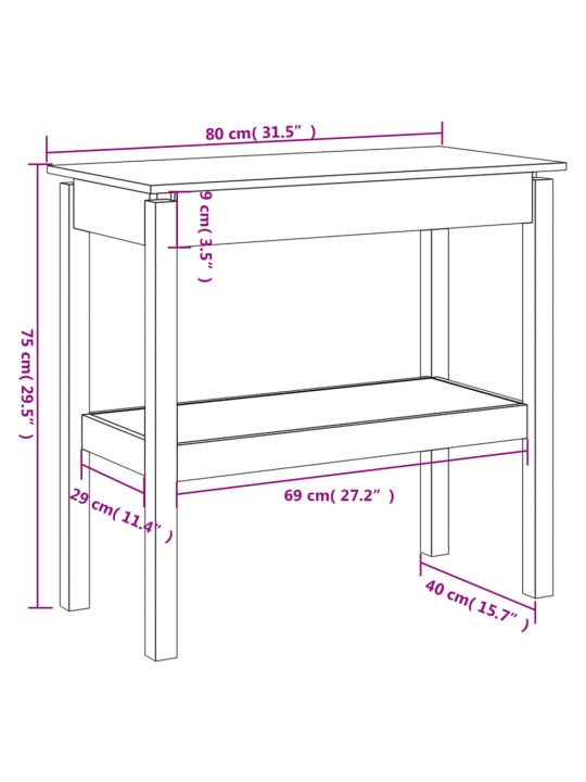 Konsoollaud, 80 x 40 x 75 cm, männipuit