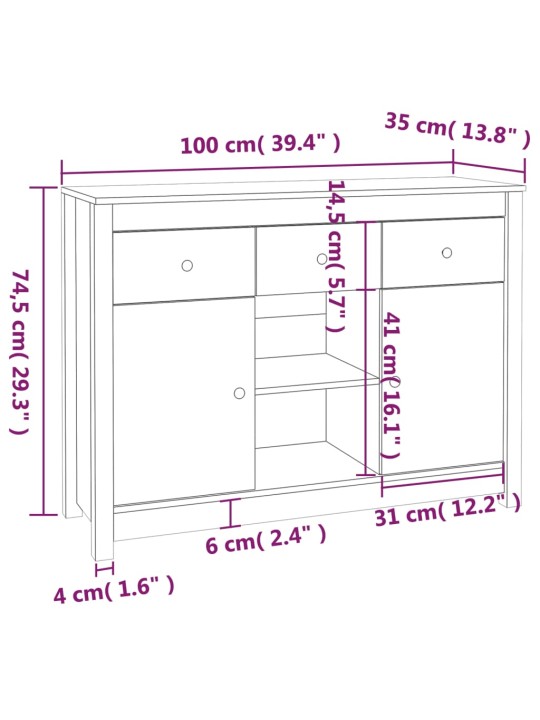 Puhvetkapp, meepruun, 100x35x74,5cm, täismännipuit