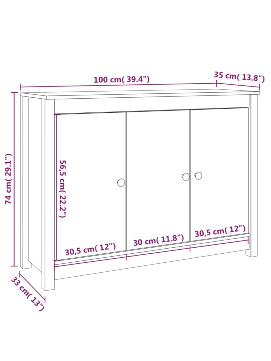 Puhvetkapp, 100x35x74 cm, täismännipuit