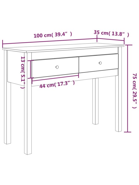 Konsoollaud, 100 x 35 x 75 cm, männipuit