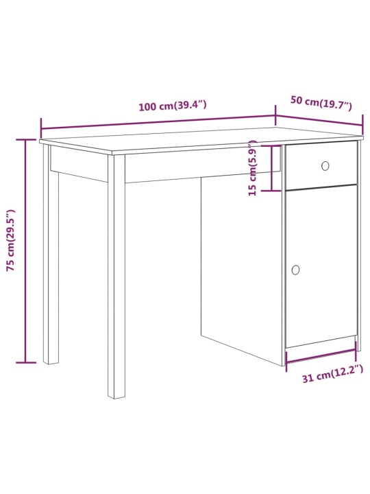 Kirjutuslaud, 100 x 50 x 75 cm, männipuit