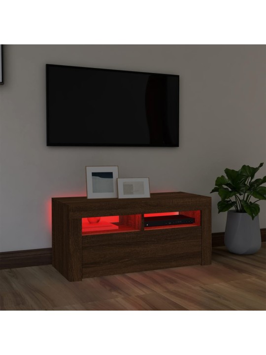 Telerialus LED-tuledega, pruun tamm, 90 x 35 x 40 cm