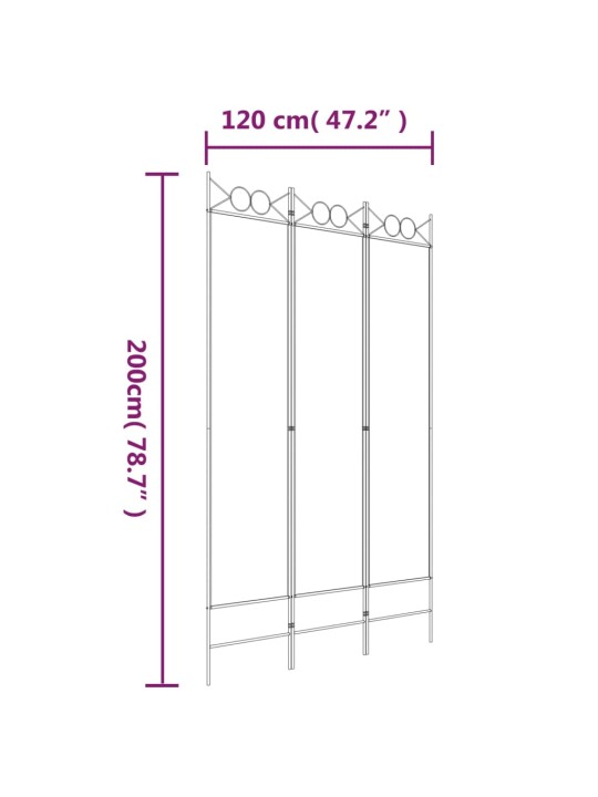3 paneeliga ruumijagaja, valge, 120 x 200 cm, kangas