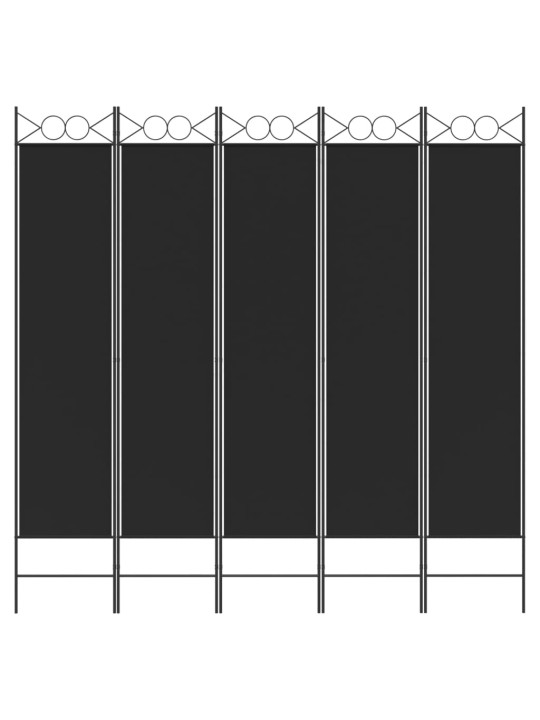 5 paneeliga ruumijagaja, must, 200x200 cm, kangas