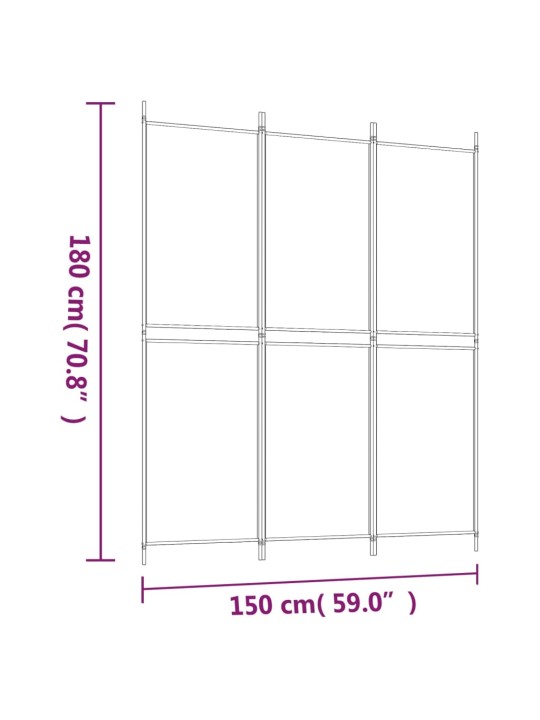 3 paneeliga ruumijagaja, valge, 150 x 180 cm, kangas