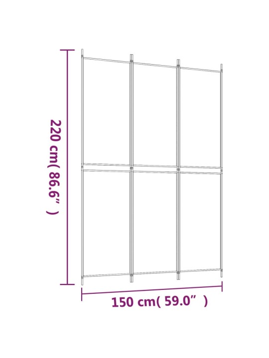 3 paneeliga ruumijagaja, valge, 150x220 cm, kangas