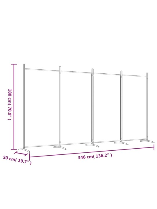 4 paneeliga ruumijagaja, valge, 346 x 180 cm, kangas