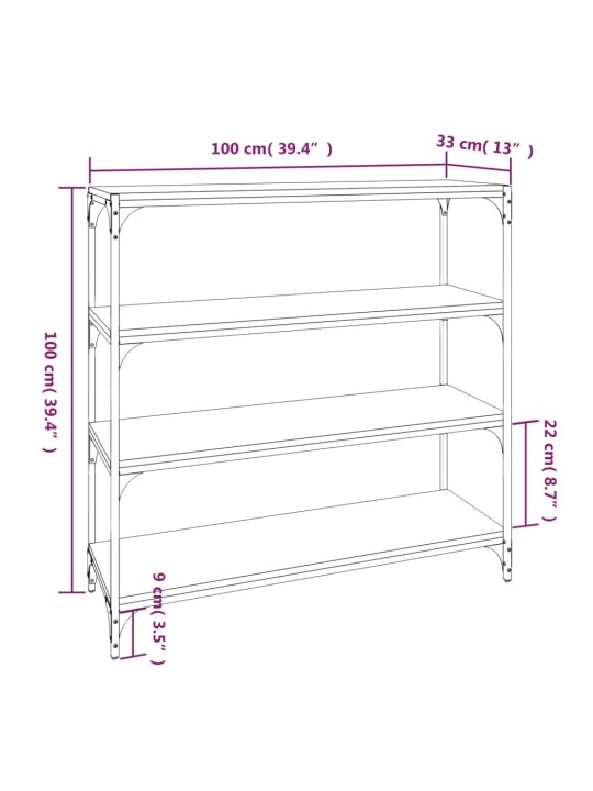 Raamatukapp, suitsutamm, 100 x 33 x 100 cm, tehispuit ja teras