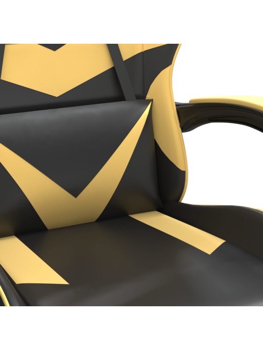 Pööratav mänguritool jalatoega, must ja kuldne, kunstnahk