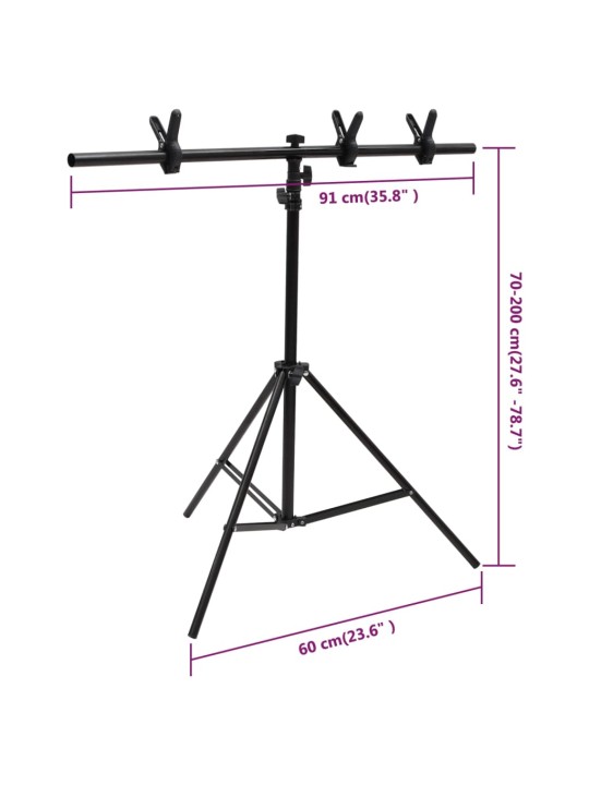 T-kujuline taustastatiiv, must, 91 x 60 x (70-200) cm