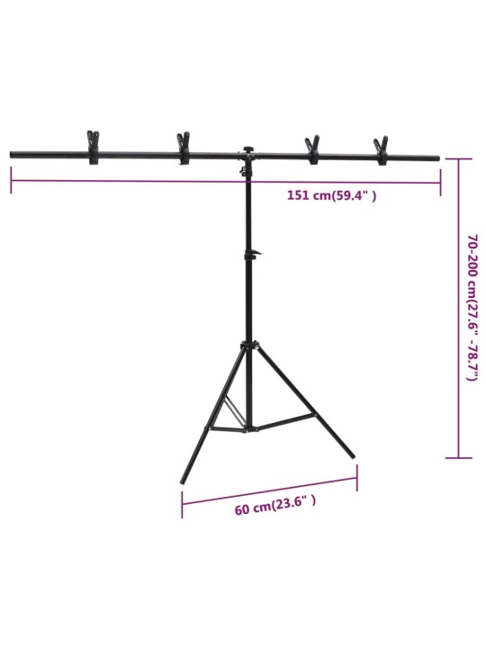 T-kujuline taustastatiiv, must, 151x60x(70-200) cm