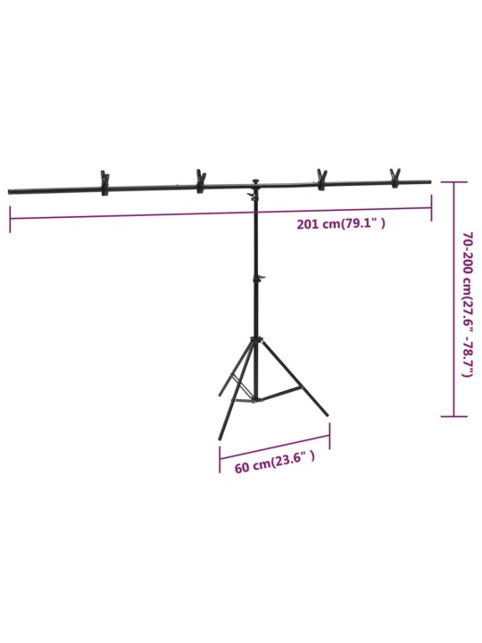T-kujuline taustastatiiv, must, 201 x 60 x (70–200) cm