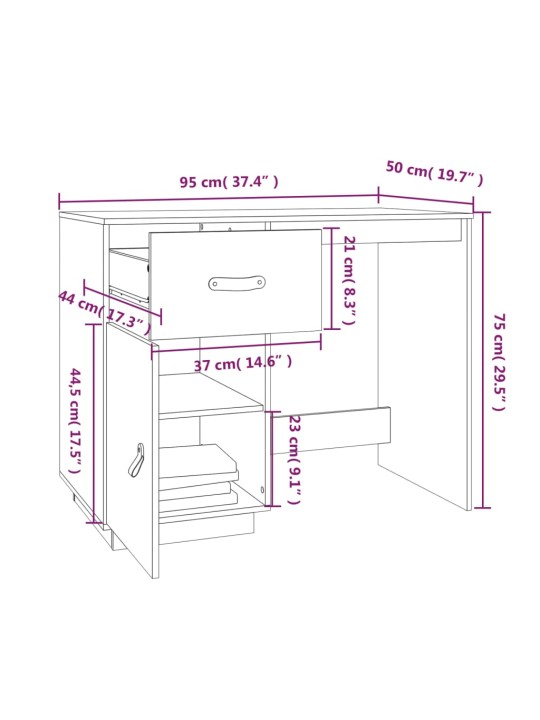 Kirjutuslaud, 95x50x75 cm, männipuit