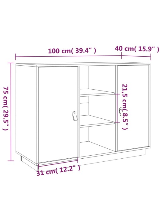 Puhvetkapp, valge, 100x40x75cm, täismännipuit