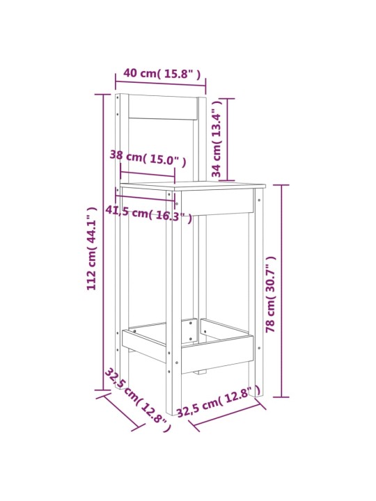 Baaritoolid 2 tk, 40 x 41,5 x 112 cm, männipuit