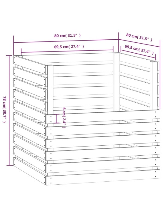 Komposter, valge, 80 x 80 x 78 cm, männipuit