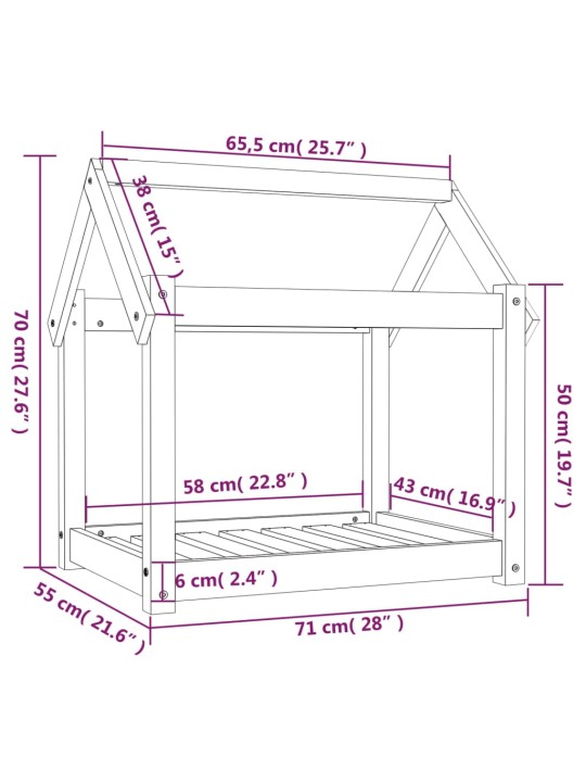 Koeravoodi, hall, 71 x 55 x 70 cm, männipuit