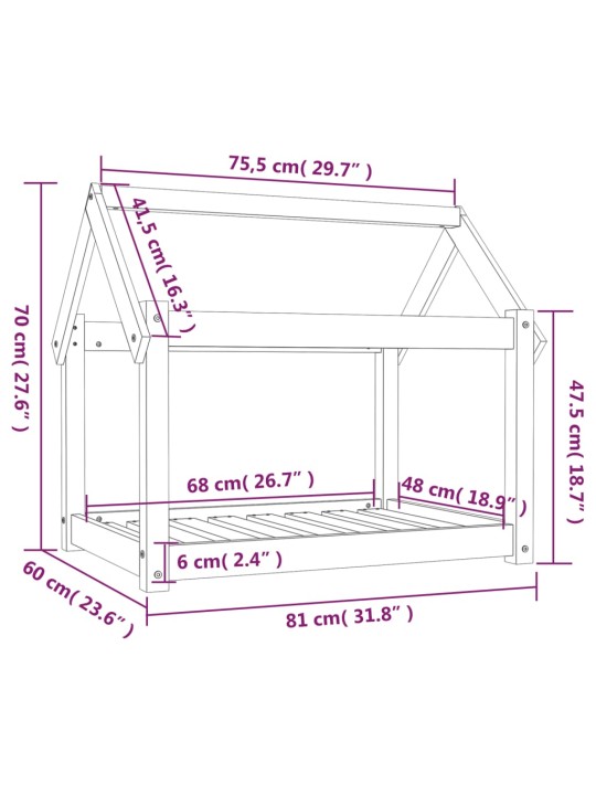 Koeravoodi, hall, 81 x 60 x 70 cm, männipuit