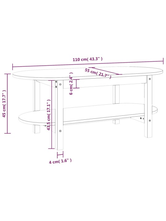 Kohvilaud, 110 x 55 x 45 cm, männipuit