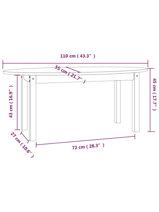 Kohvilaud, hall, 110 x 55 x 45 cm, männipuit