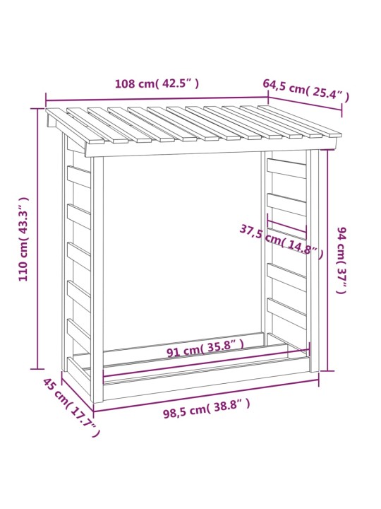 Küttepuude rest, valge, 108 x 64,5 x 110 cm, männipuit