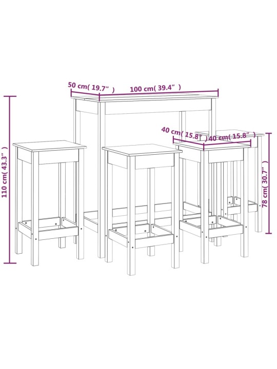 5-osaline baarikomplekt, hall männipuit