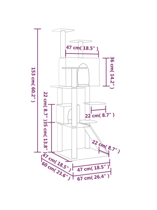 Kassimaja sisalköitega kraapimispuudega, tumehall, 153 cm