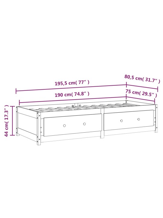 Päevavoodi must 75x190cm väike ühekordne täispuidust mänd