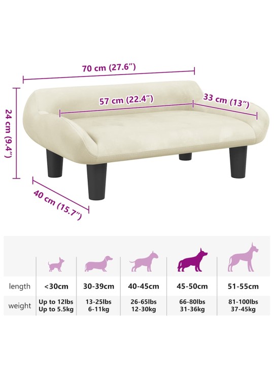 Koeravoodi, kreemjas, 70 x 40 x 24 cm, samet