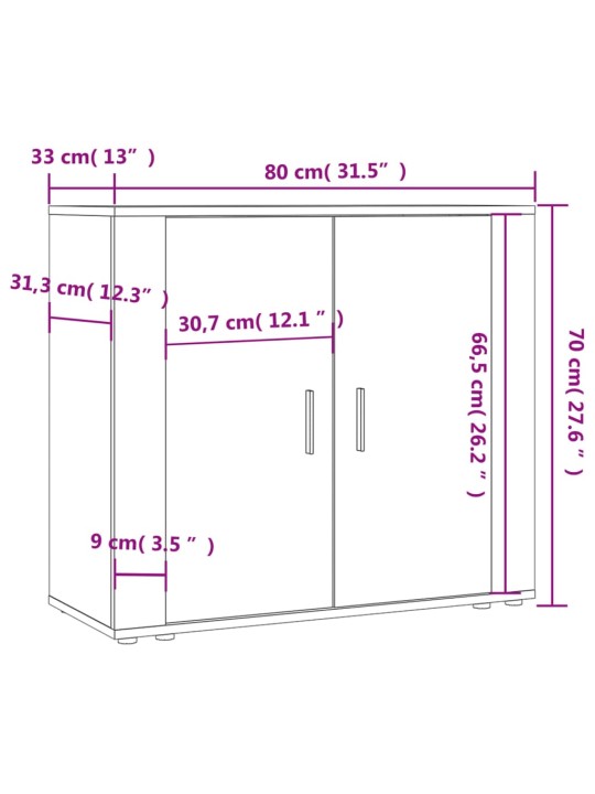 Puhvetkapp, hall sonoma tamm, 80x33x70 cm, tehispuit