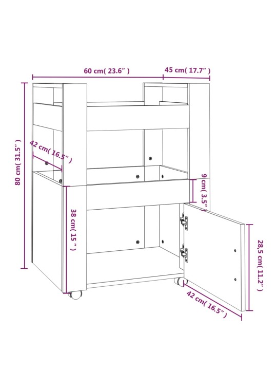 Lauakäru suitsutatud tamm 60x45x80 cm tehispuit