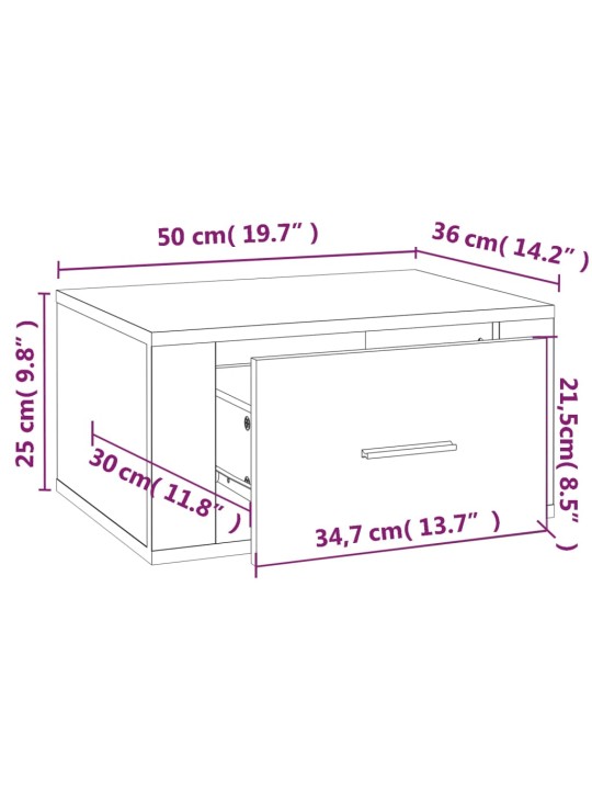 Seinale kinnitatavad öökapid 2 tk, suitsutatud tamm, 50x36x25cm