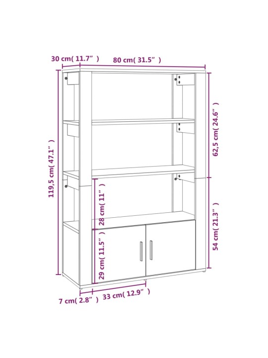 Puhvetkapp, hall sonoma tamm, 80x30x119,5 cm, tehispuit