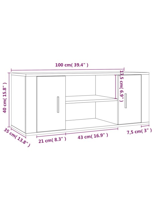 Telerikapp, betoonhall, 100 x 35 x 40 cm, tehispuit