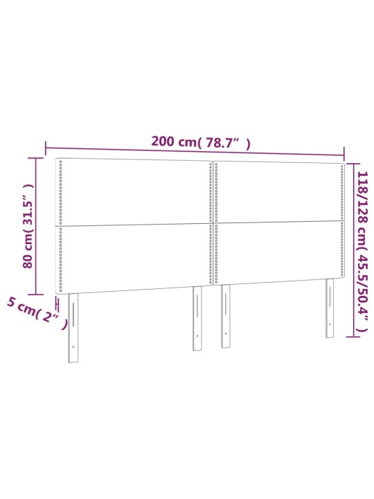 Voodipeatsid 4 tk, helehall, 100x5x78/88 cm, samet