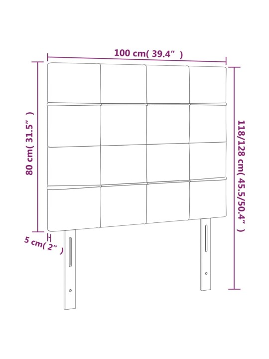 Voodipeatsid 2 tk, helehall, 100x5x78/88 cm, samet