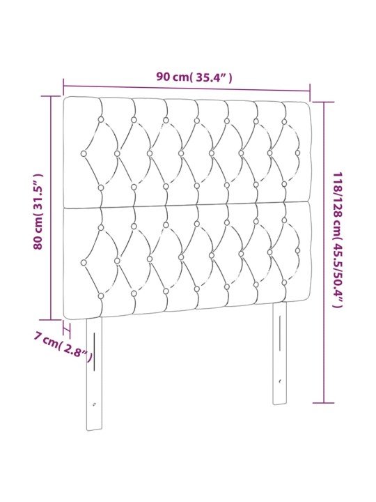 Voodipeatsid 2 tk, helehall, 90x7x78/88 cm, kangas