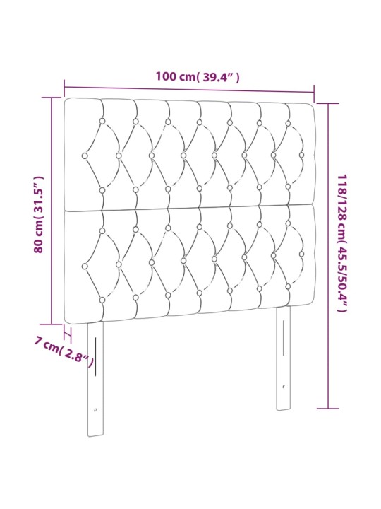 Voodipeatsid 2 tk, helehall, 100x7x78/88 cm, kangas