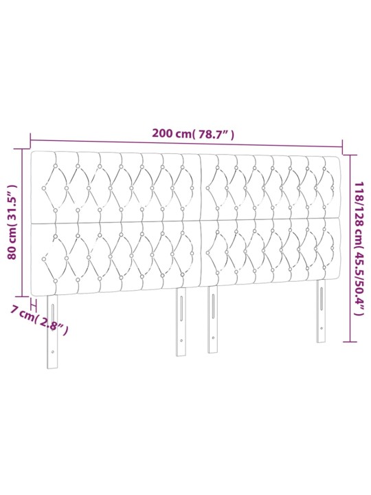 Voodipeatsid 4 tk, helehall, 100x7x78/88 cm, kangas