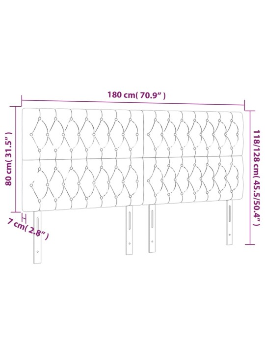 Voodipeatsid 4 tk, helehall, 90x7x78/88 cm, samet