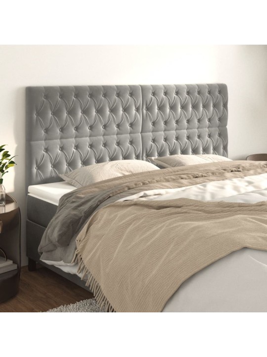 Voodipeatsid 4 tk, helehall, 90x7x78/88 cm, samet