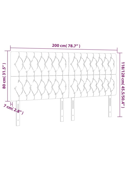 Voodipeatsid 4 tk, tumeroheline, 100x7x78/88 cm, samet